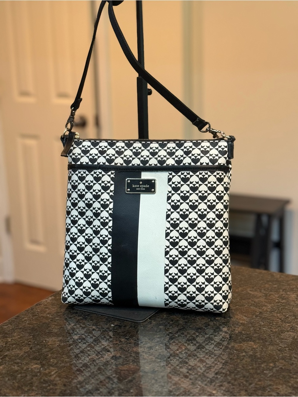 kate spade Black and White Geometric Stripe Crossbody